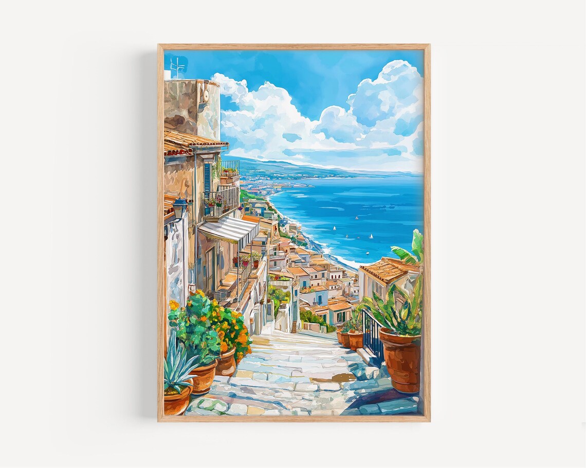 Sicily Watercolor Painting, Italy Travel Poster