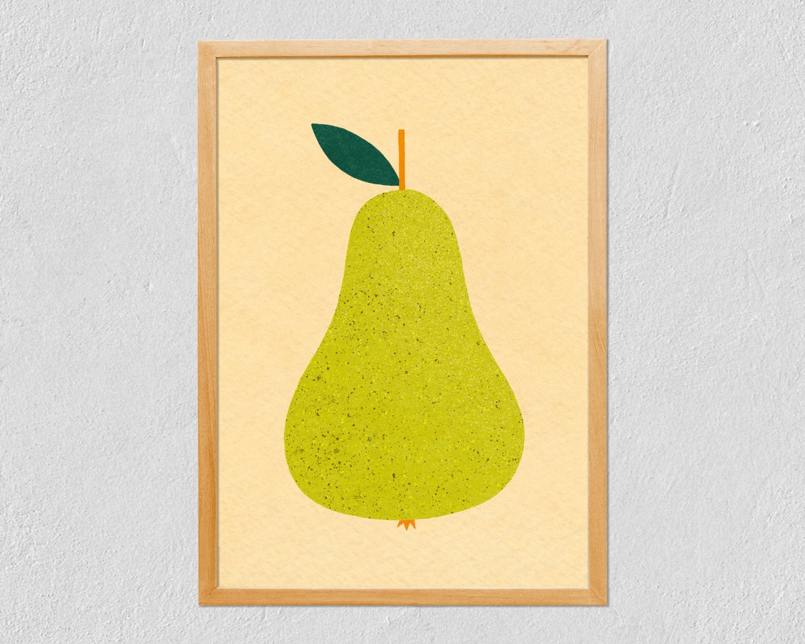 Speckled Green Pear Minimal Fruit Illustration Modern Kitchen Poster
