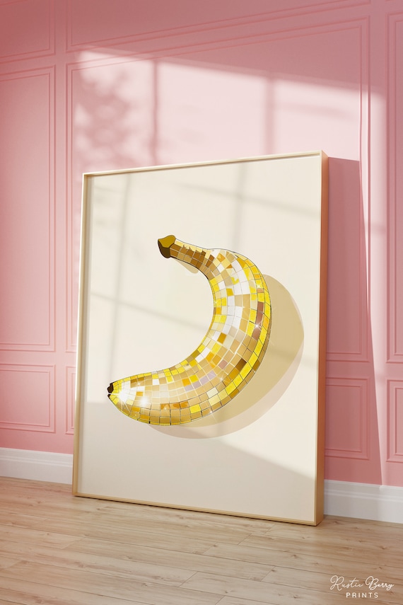 Disco Banana Art Print Wall Art Poster Glam Disco Ball Banana Preppy Trendy Kitchen Wall Art