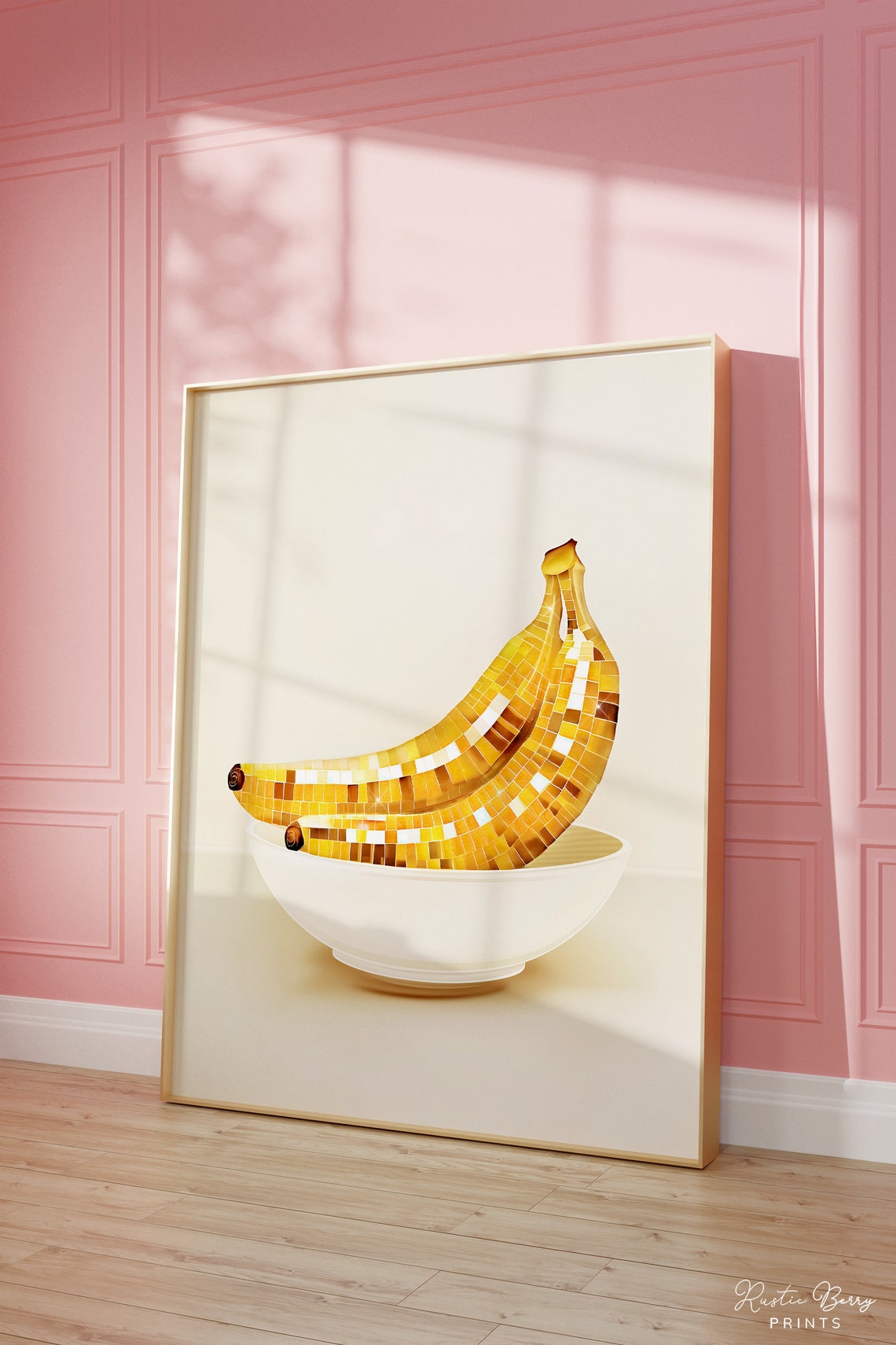Disco Bananas In White Bowl Glam Gold Fruit Preppy Kitchen Art Poster