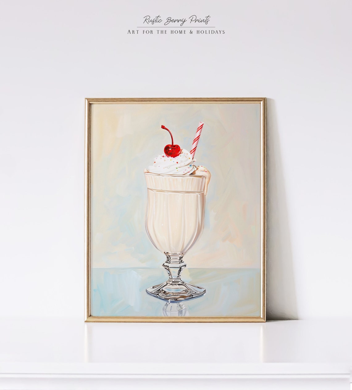 Vanilla Milkshake With Cherry Whipped Cream Retro Dessert Wall Art