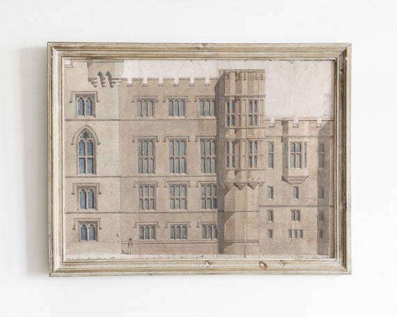 Antique Architecture Drawing Warm Neutral Art Vintage Architecture Wall Art For Rustic Wall Art Decor Minimalist Wall Art Castle Art