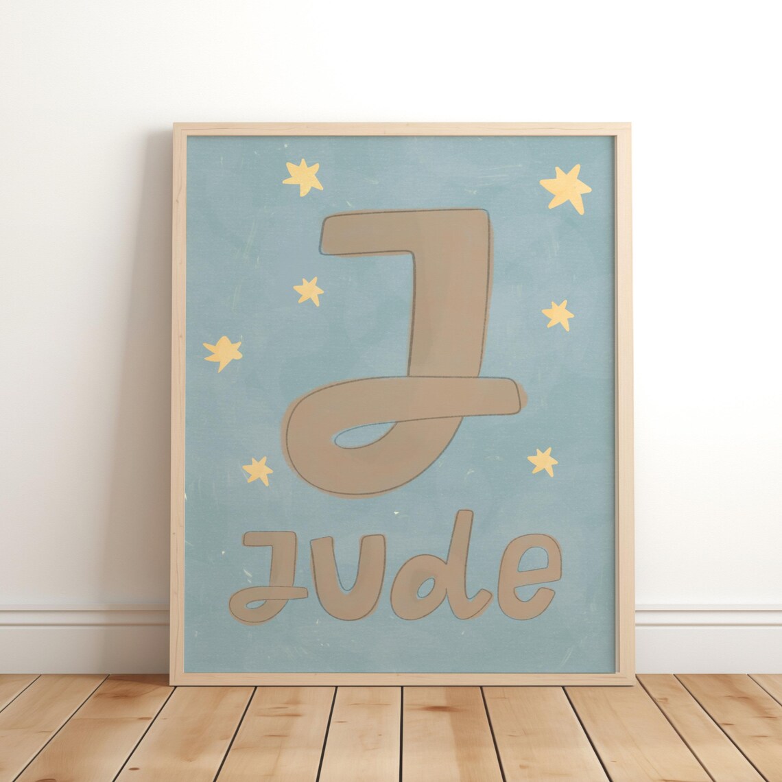 Jude Personalised Name Blue Star Nursery Boys Bedroom Poster Art
