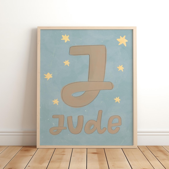 Jude Personalised Name Blue Star Nursery Boys Bedroom Poster Art
