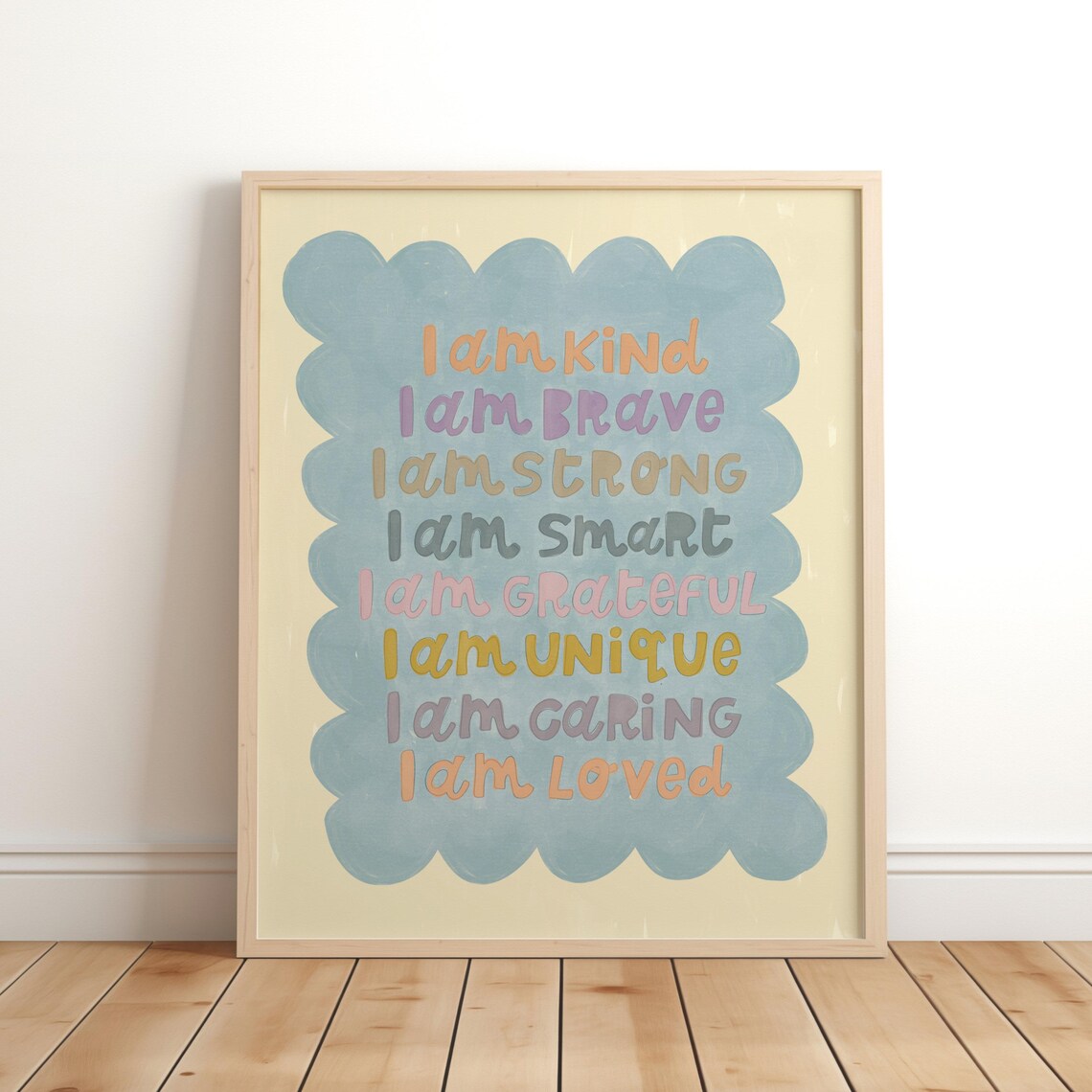 Blue Affirmation Print, Brave Kind Kids Room Art