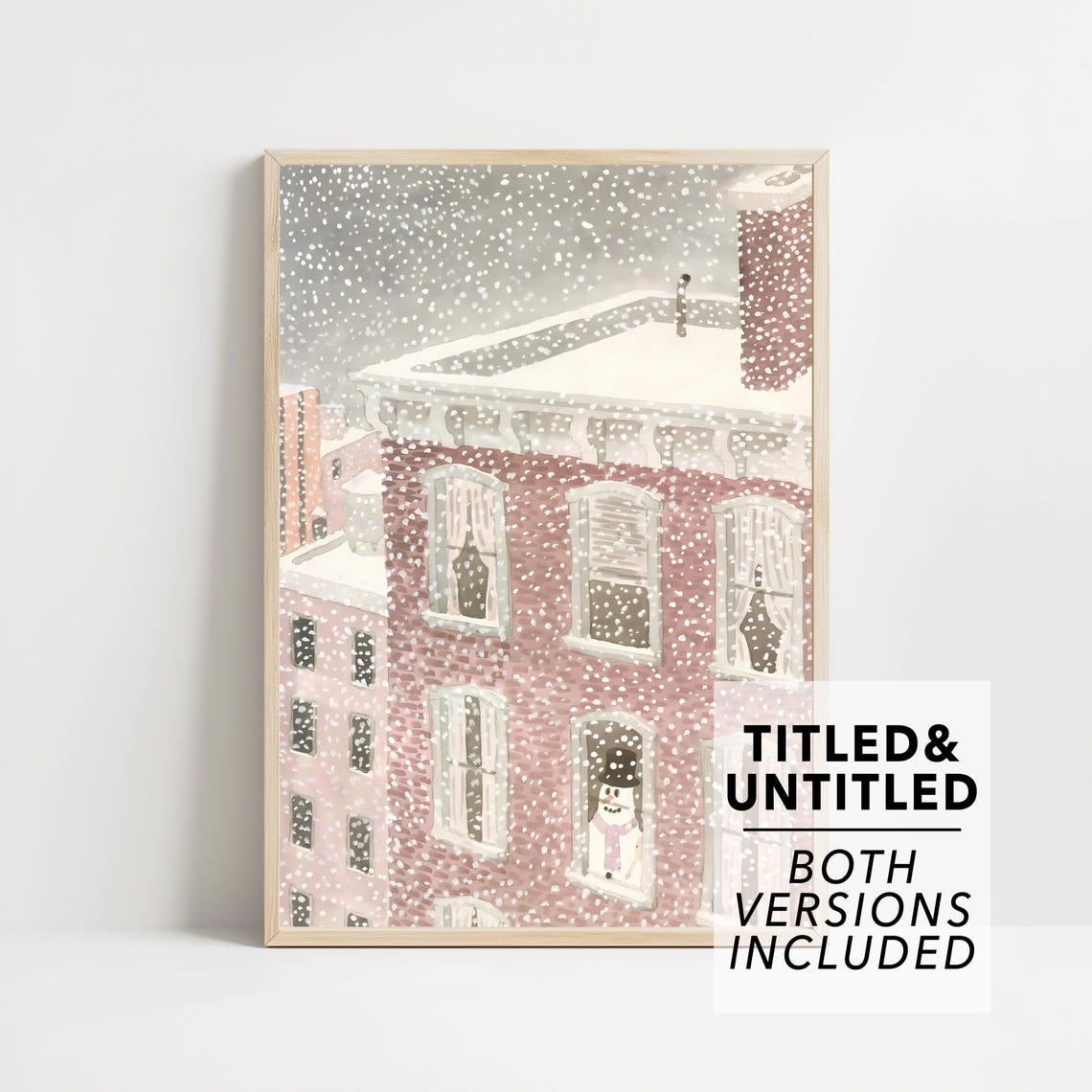 Snowy Brick Building Snowman In Window Heavy Snowfall Winter Poster