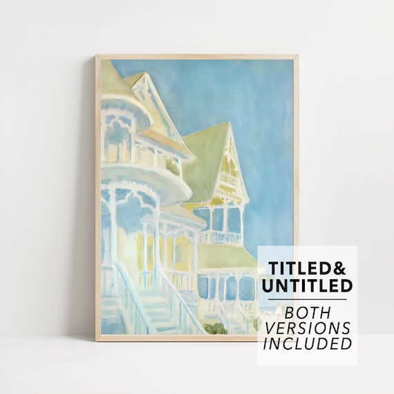 Soft Watercolor Victorian House Facade Blue Pastel Home Exterior Art Poster