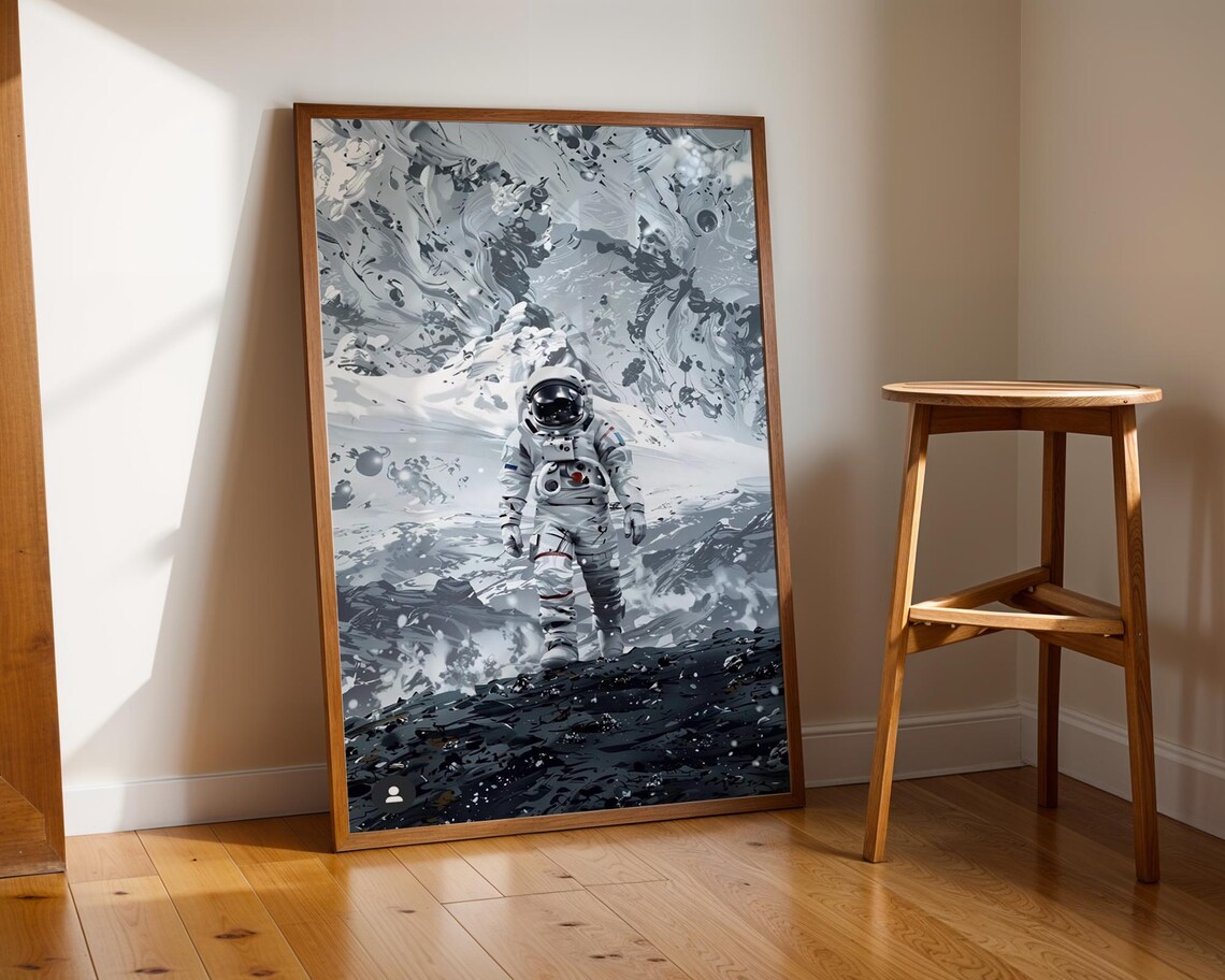 Astronaut Standing in a Surreal Abstract Ice Landscape Poster - Image 2
