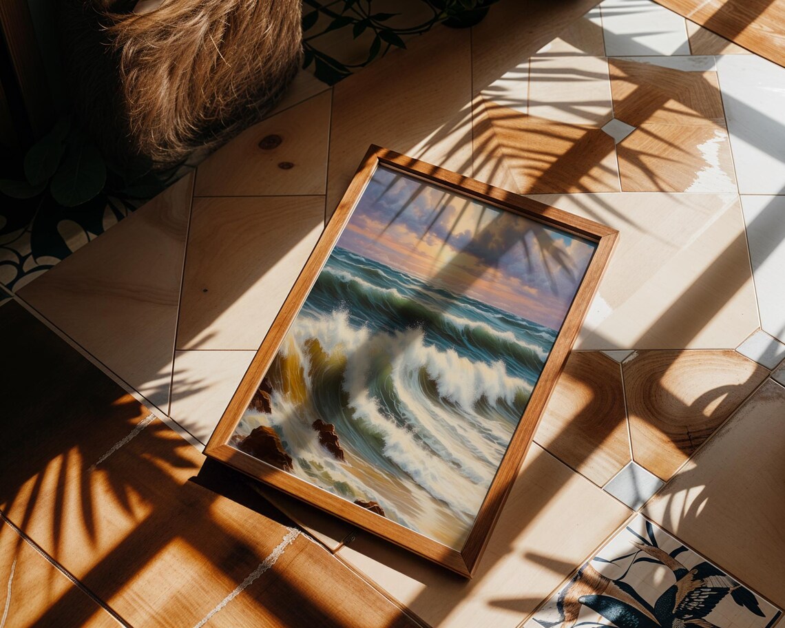 Sunset Ocean Wave Art Print, Peaceful Coastal Surf - Image 2