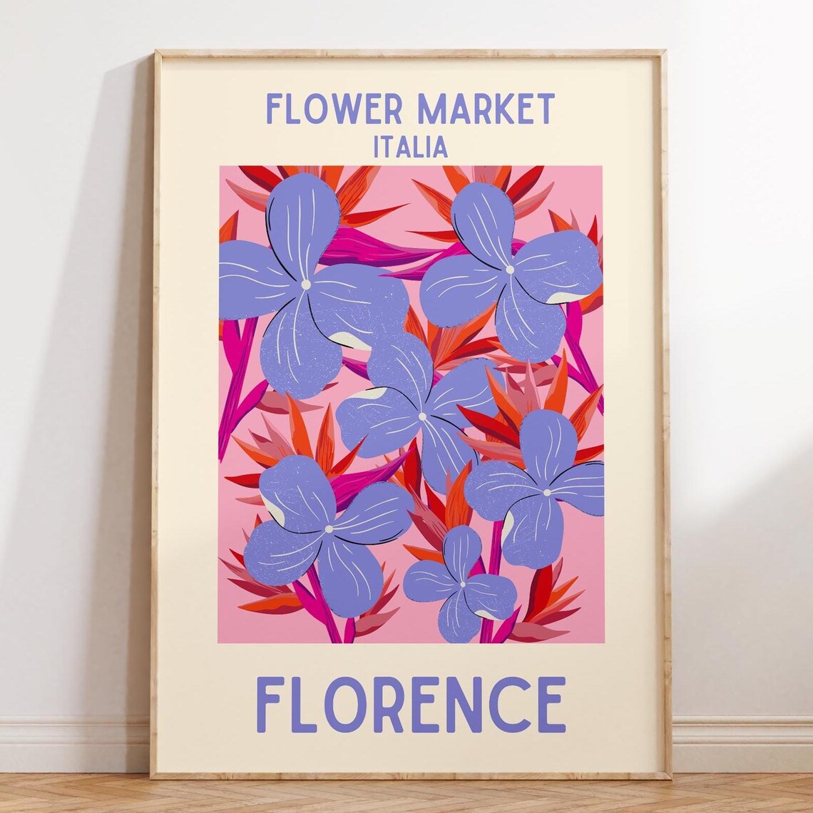 Florence Italy Flower Market Botanical Floral Illustration Poster