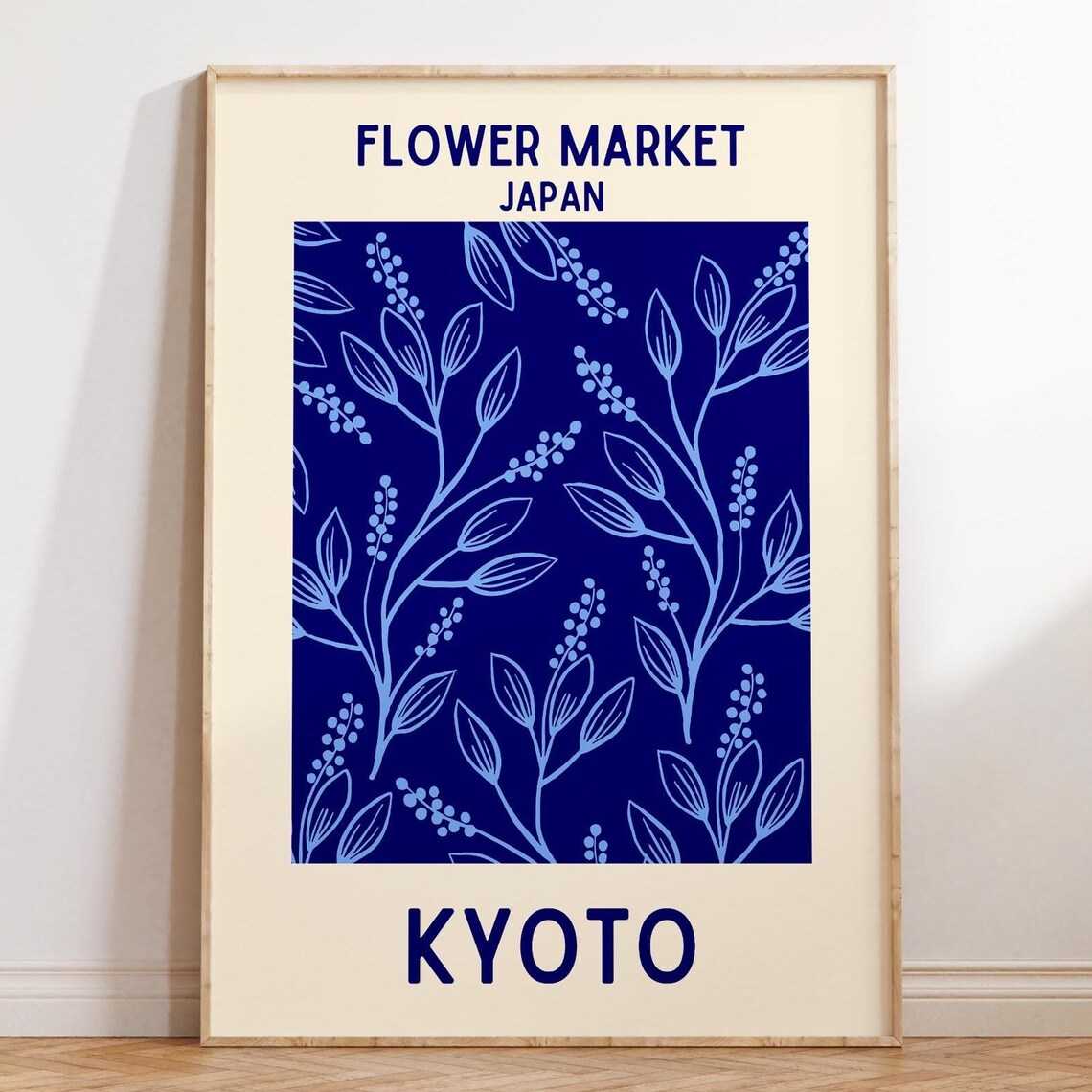 Kyoto Japan Flower Market Indigo Leaf Botanical Pattern Poster