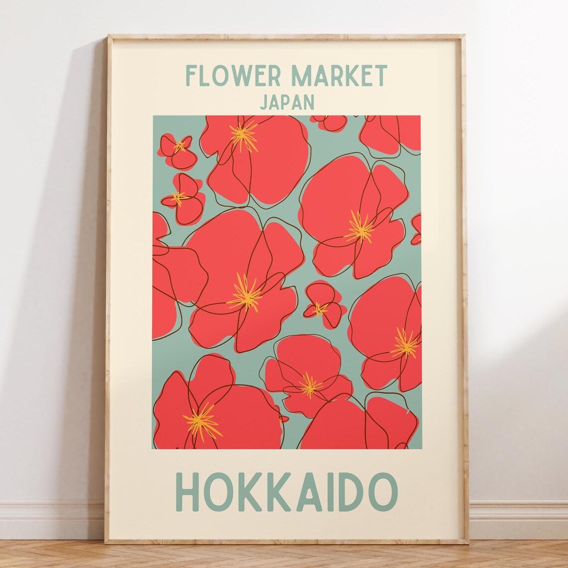 Hokkaido Japan Flower Market Red Blossom Teal Background Poster