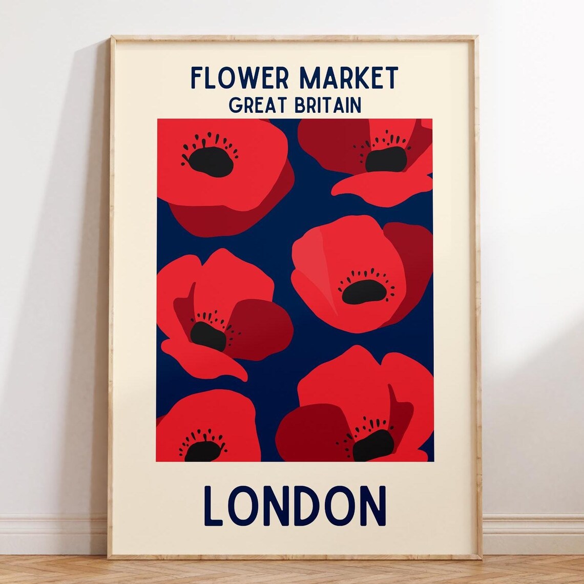 London Flower Market Great Britain Red Poppy Illustration Poster