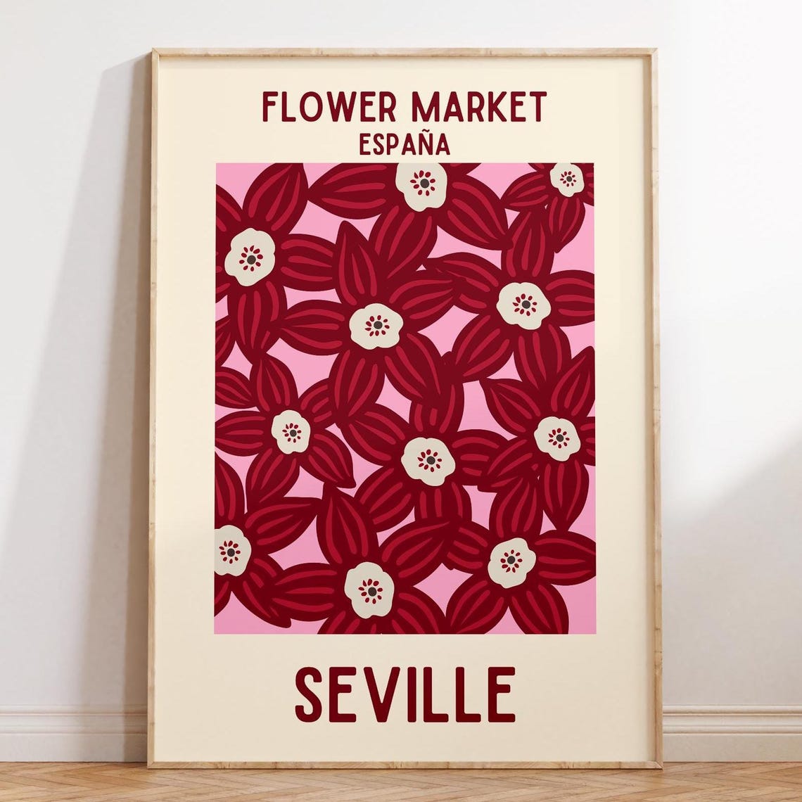 Seville Spain Flower Market Magenta Floral Pattern Decorative Poster