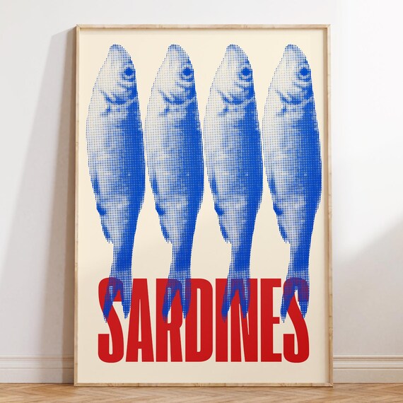 Sardines Trendy Nautical Colorful Ocean Wall Art Modern Fish Minimalist Coastal Decor Fisherman Poster 1 Print
