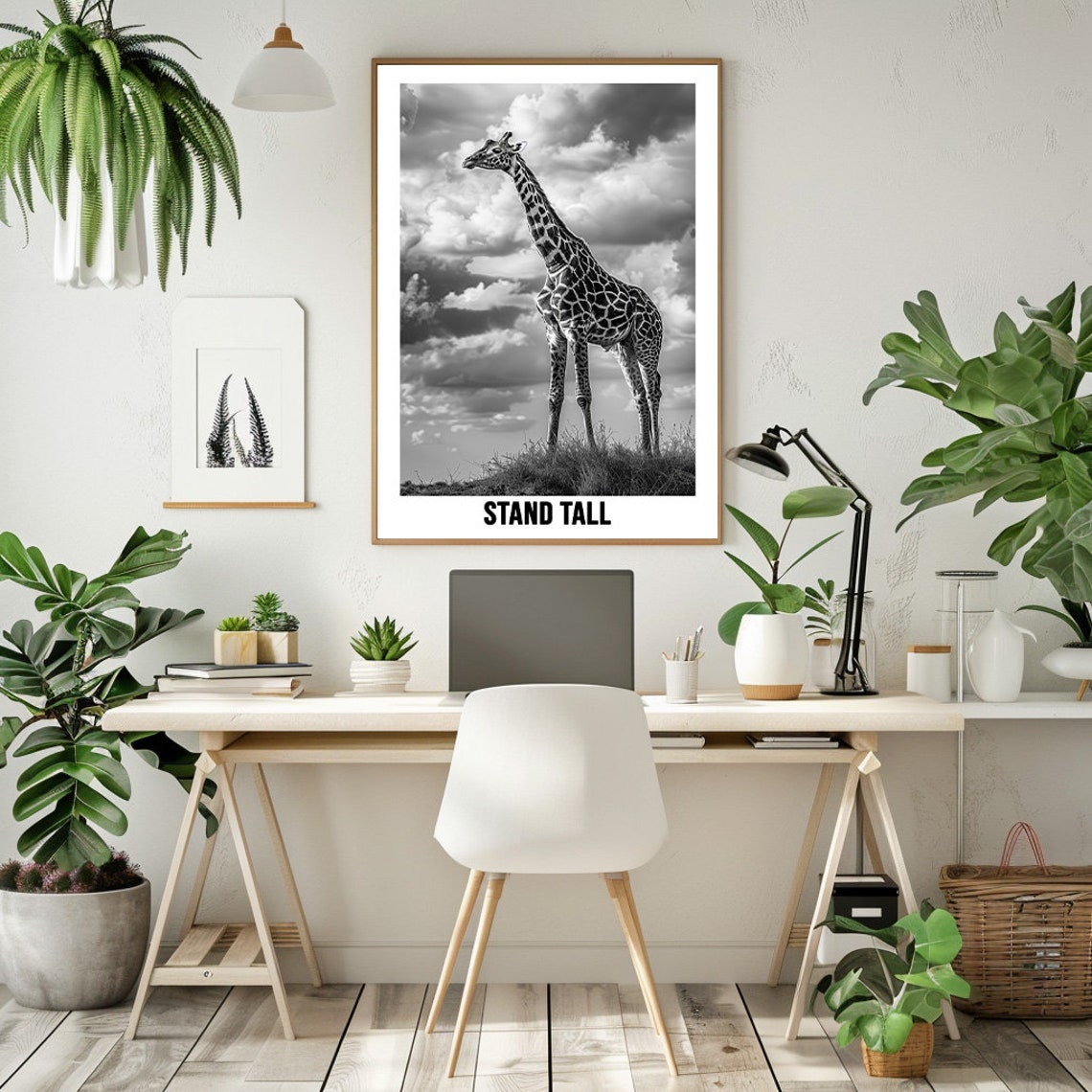 Stand Tall Giraffe Portrait Black And White Photography Poster