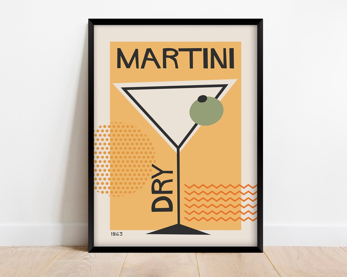 Martini Dry Cocktail Retro Poster, Mid-Century Modern