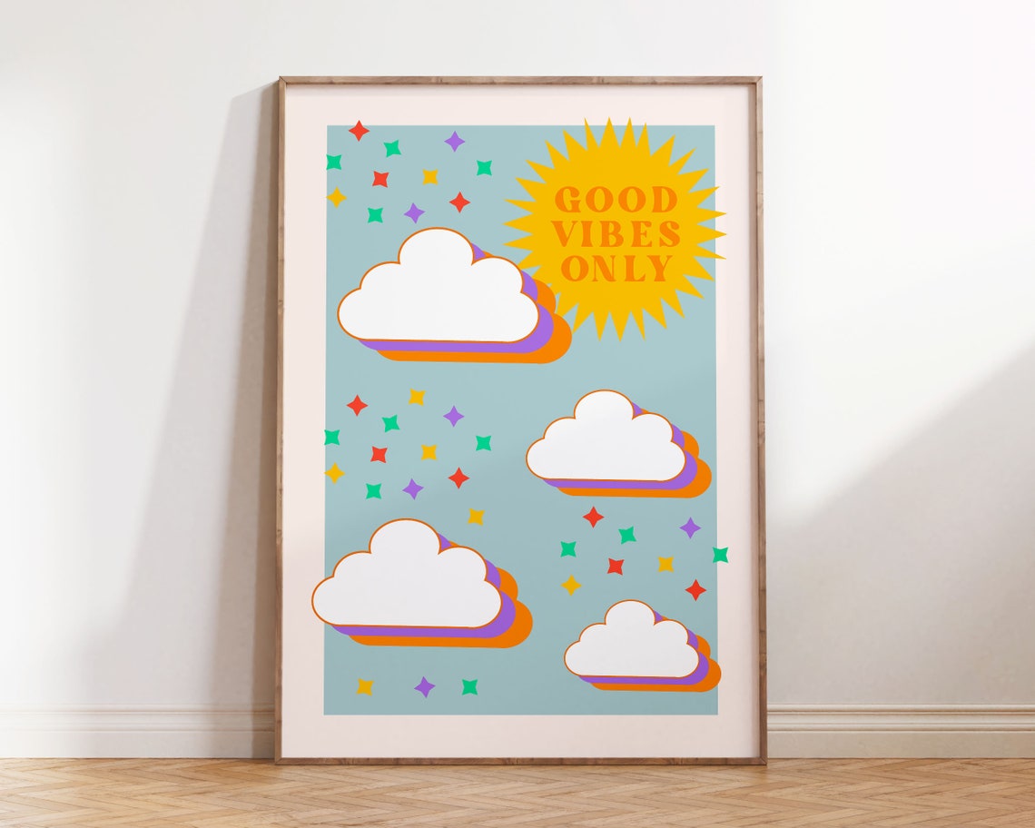 Funky Quote Wall Art Y2k 90s Aesthetic Print 2000s Preppy Room Decor Good Vibes Only Groovy Poster