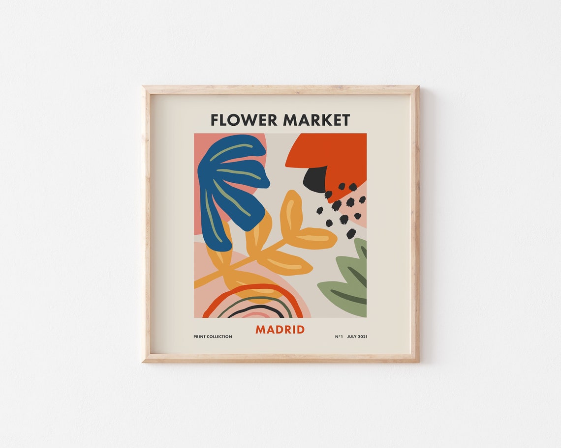 Flower Market Madrid Square Retro Abstract Botanical Art Poster - Image 2