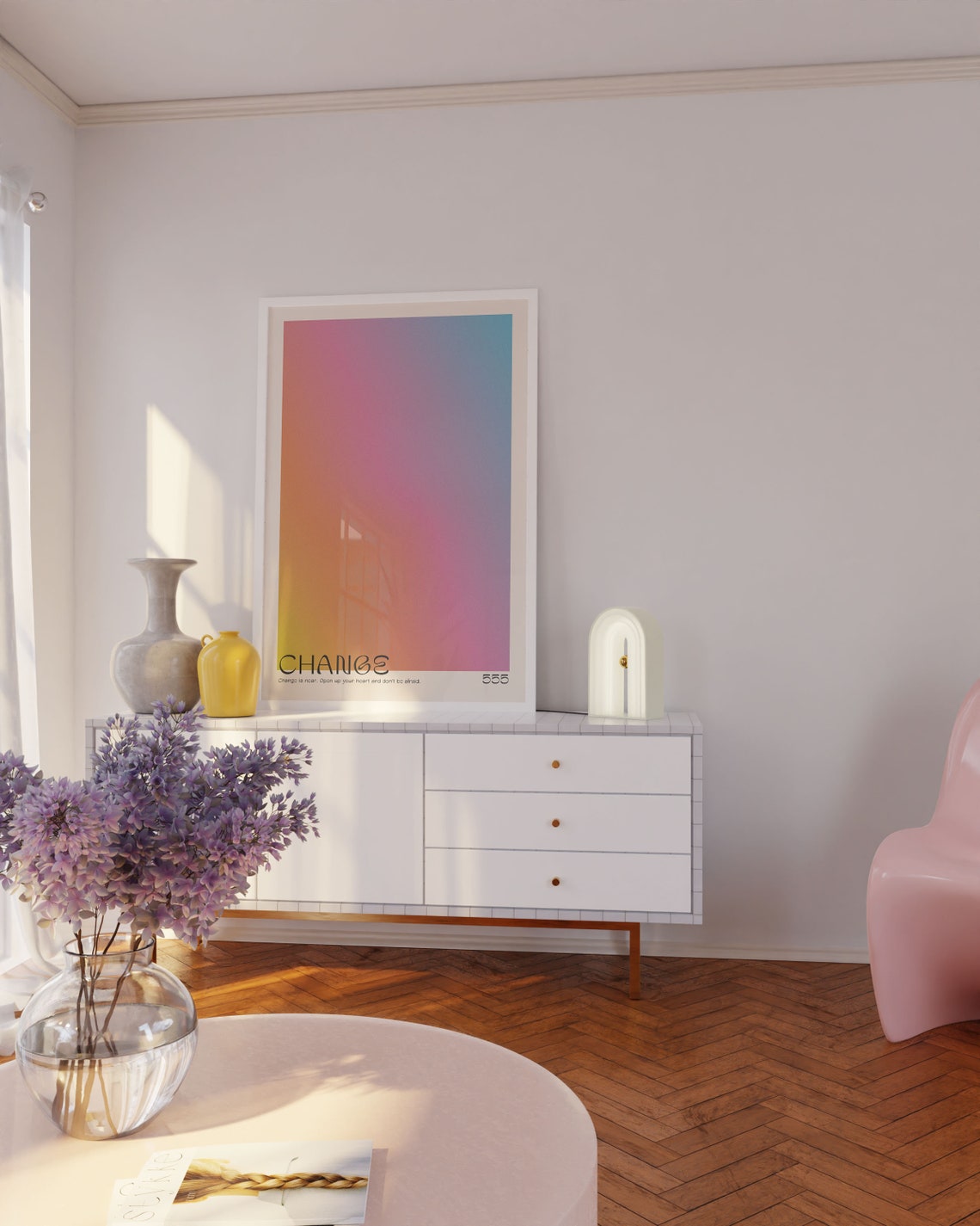 Angel Number 555 Change Gradient Pastel Spiritual Affirmation Wall Art - Image 3