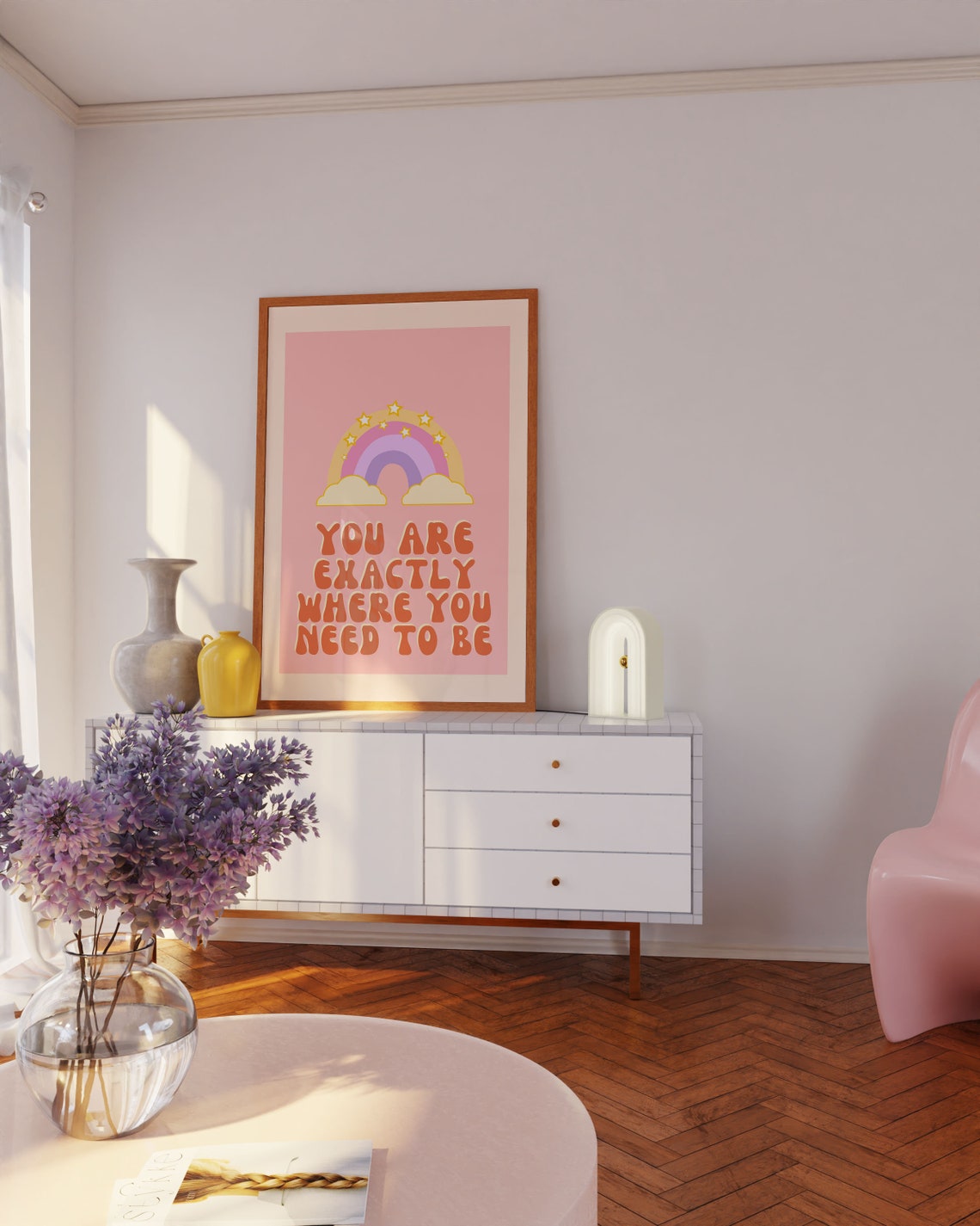 You Are Exactly Where You Need To Be Rainbow Affirmation Quote Poster - Image 3