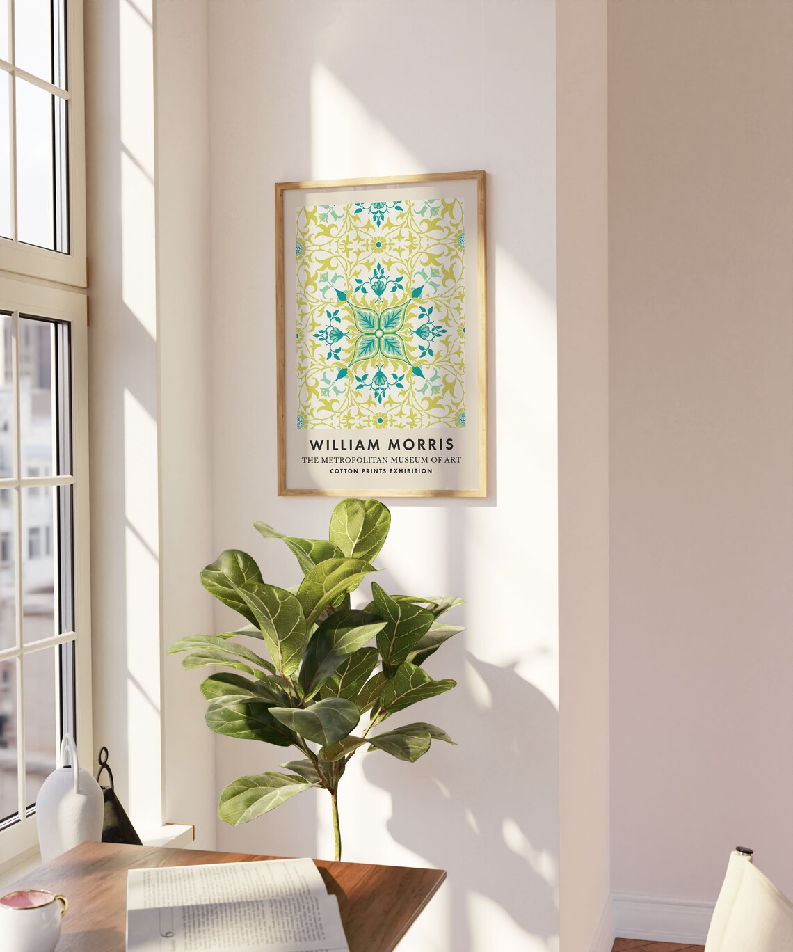 William Morris Teal Lime Ornamental Floral Cotton Prints Exhibition Poster - Image 3