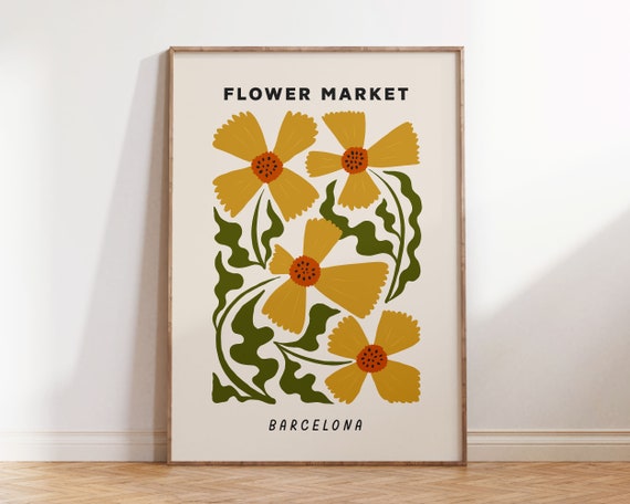Flower Market Print Barcelona, Retro Botanical Art Print