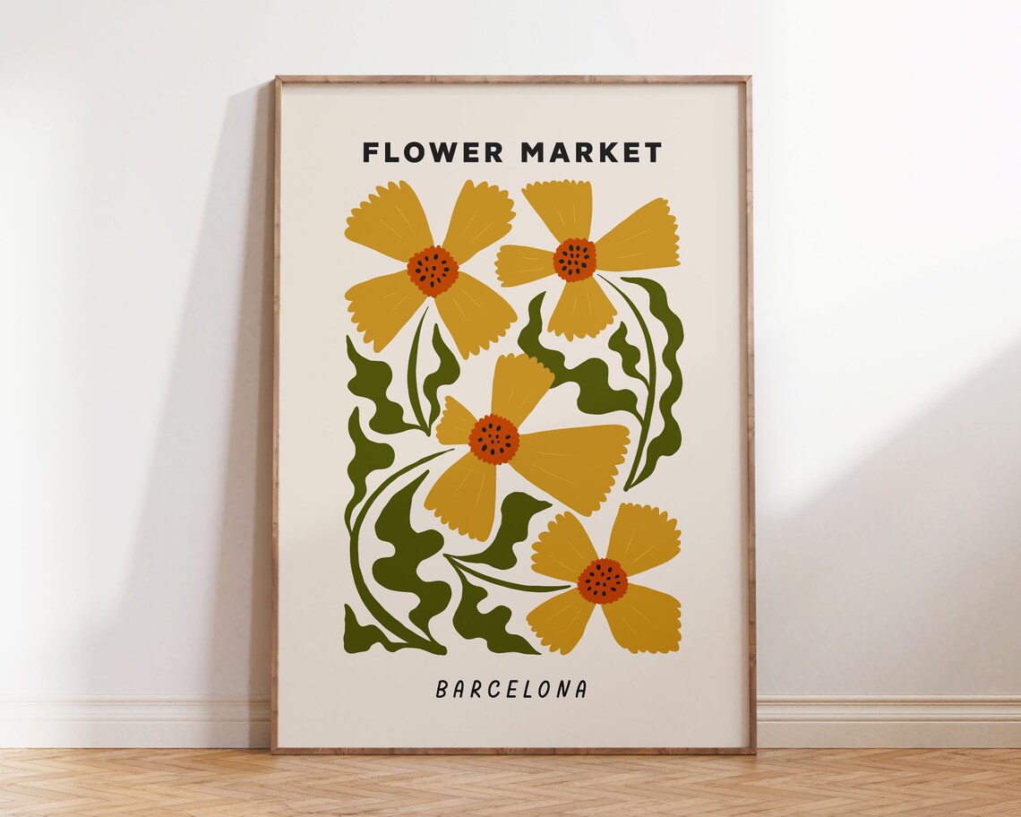 Flower Market Print Barcelona, Retro Botanical Art Print