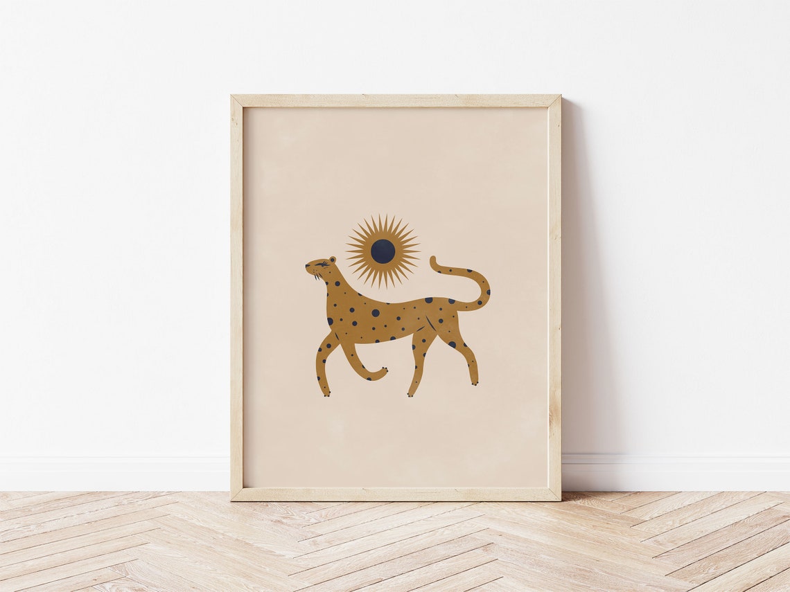 Celestial Cheetah With Sun Boho Earthy Tones Animal Art Poster