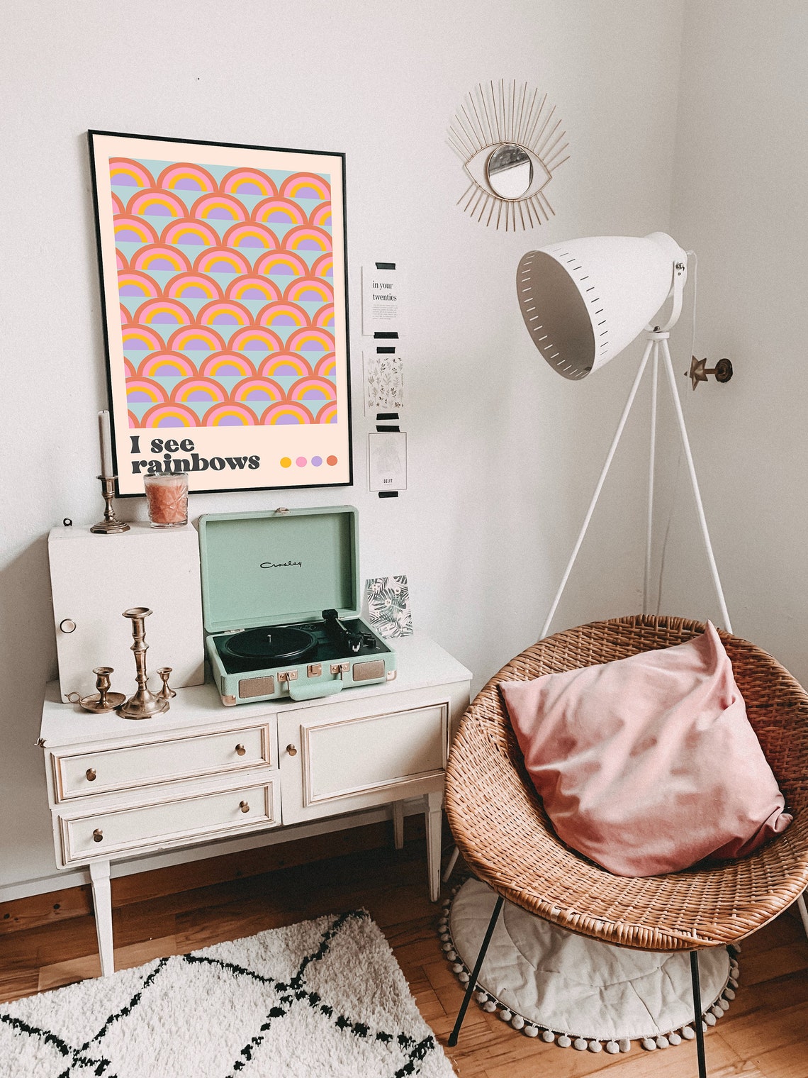 I See Rainbows Colorful Retro Pastel Pattern Funky Groovy Dorm Poster - Image 2