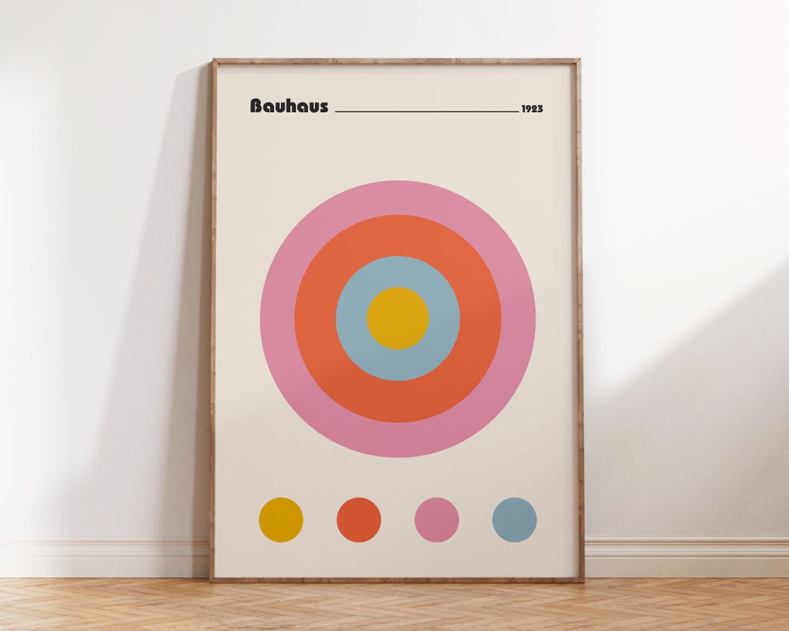 Bauhaus 1923 Pink Concentric Circles Retro Geometric Wall Decor Poster