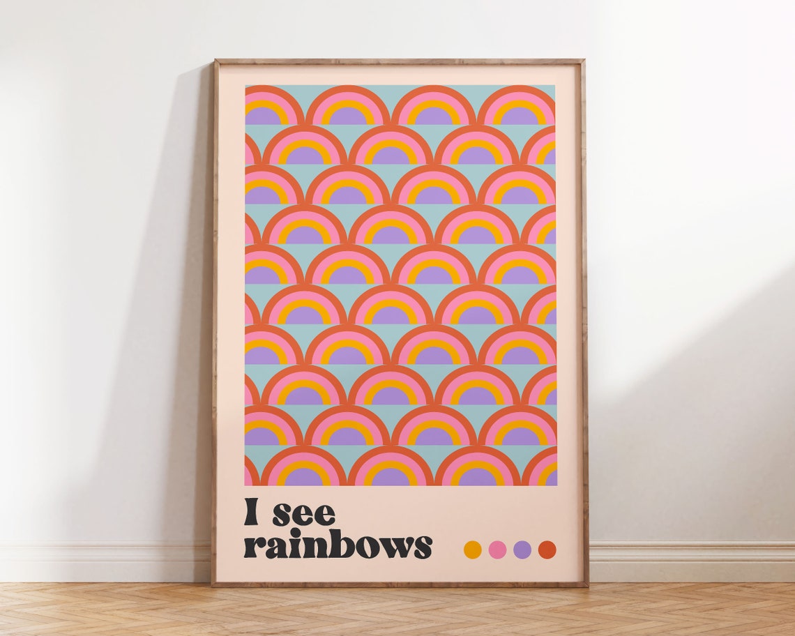 I See Rainbows Colorful Retro Pastel Pattern Funky Groovy Dorm Poster