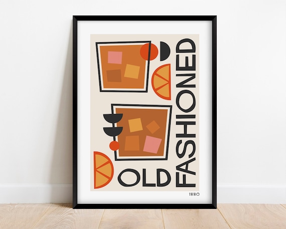 Old Fashioned Cocktail Minimalist Mid-Century Art Print