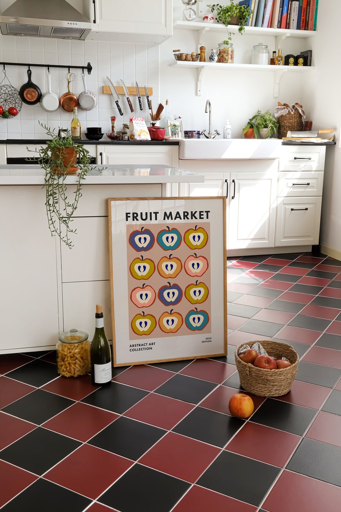 Fruit Market Apple Halves Color Grid Retro Kitchen Abstract Poster - Image 3