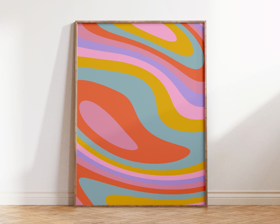 Colorful Wavy Abstract Groovy Psychedelic Retro Swirl Art Poster