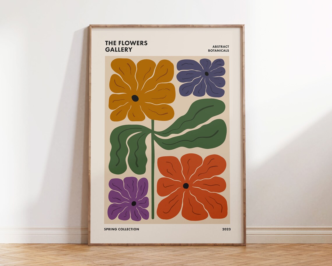 Funky Retro Floral Print, Abstract Botanical Poster