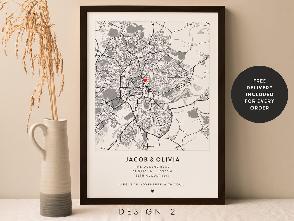 Personalized Couple Map Print Engagement Anniversary Gift For Couples - Image 3