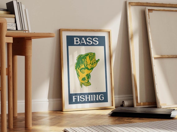 Retro Bass Fishing Print Gift For Fisherman Art Poster Angler Wall Decor Cabin Wall Art Outdoorsy Lake House Decor Fishing Dad