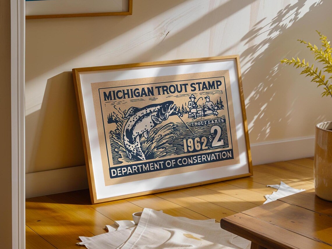 Michigan Trout Fishing Retro Art Print, Fisherman Gift - Image 2