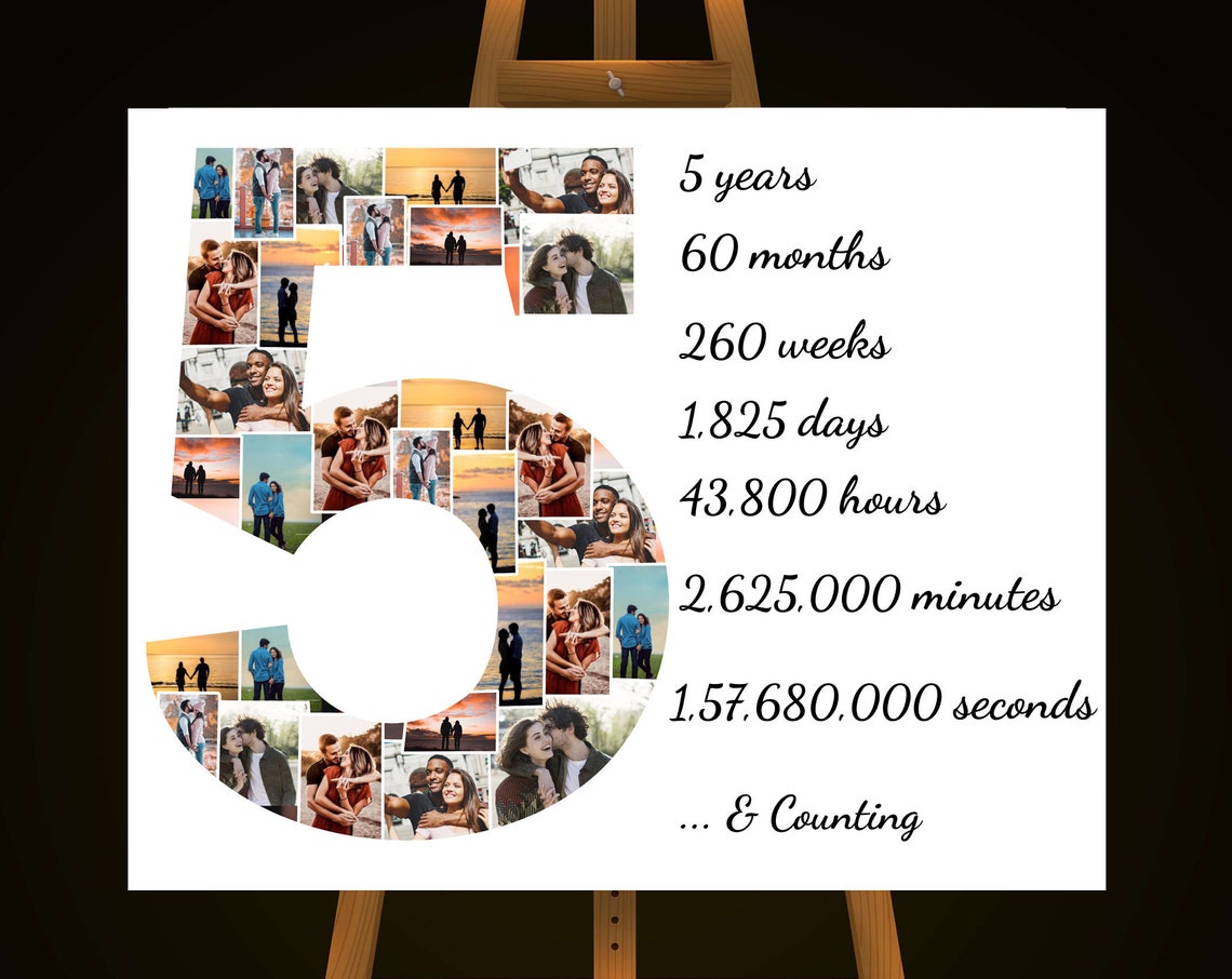 5th Anniversary Number 5 Photo Collage And Counting Love Poster
