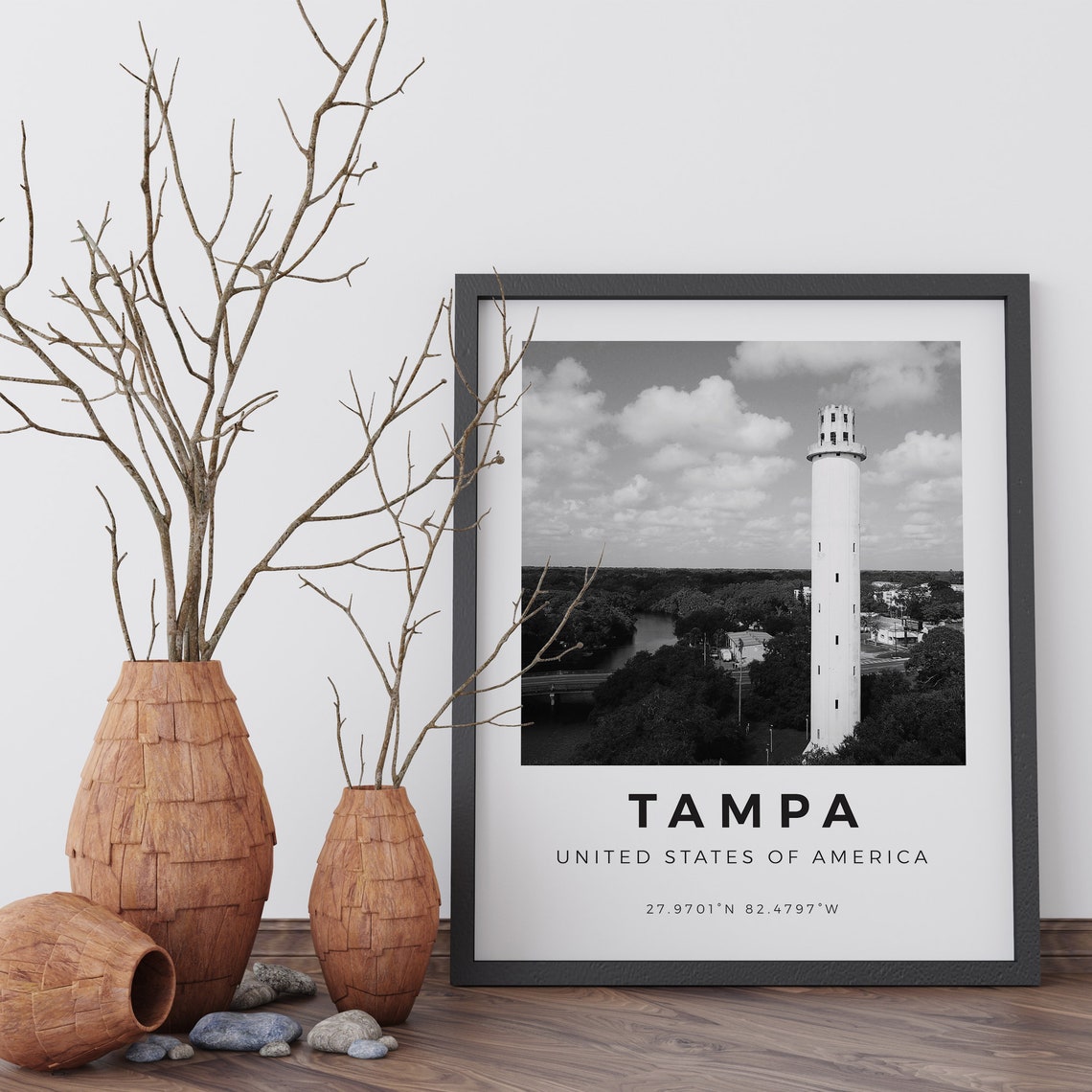 Tampa Florida Water Tower Black And White City Landmark Poster - Image 5