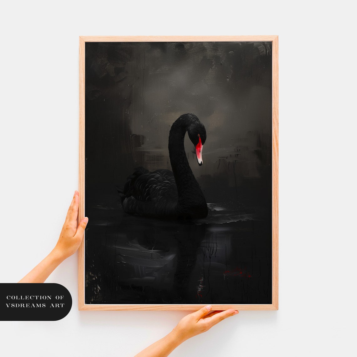 Black Swan Red Beak Dark Water Moody Victorian Gothic Painting Poster - Image 3