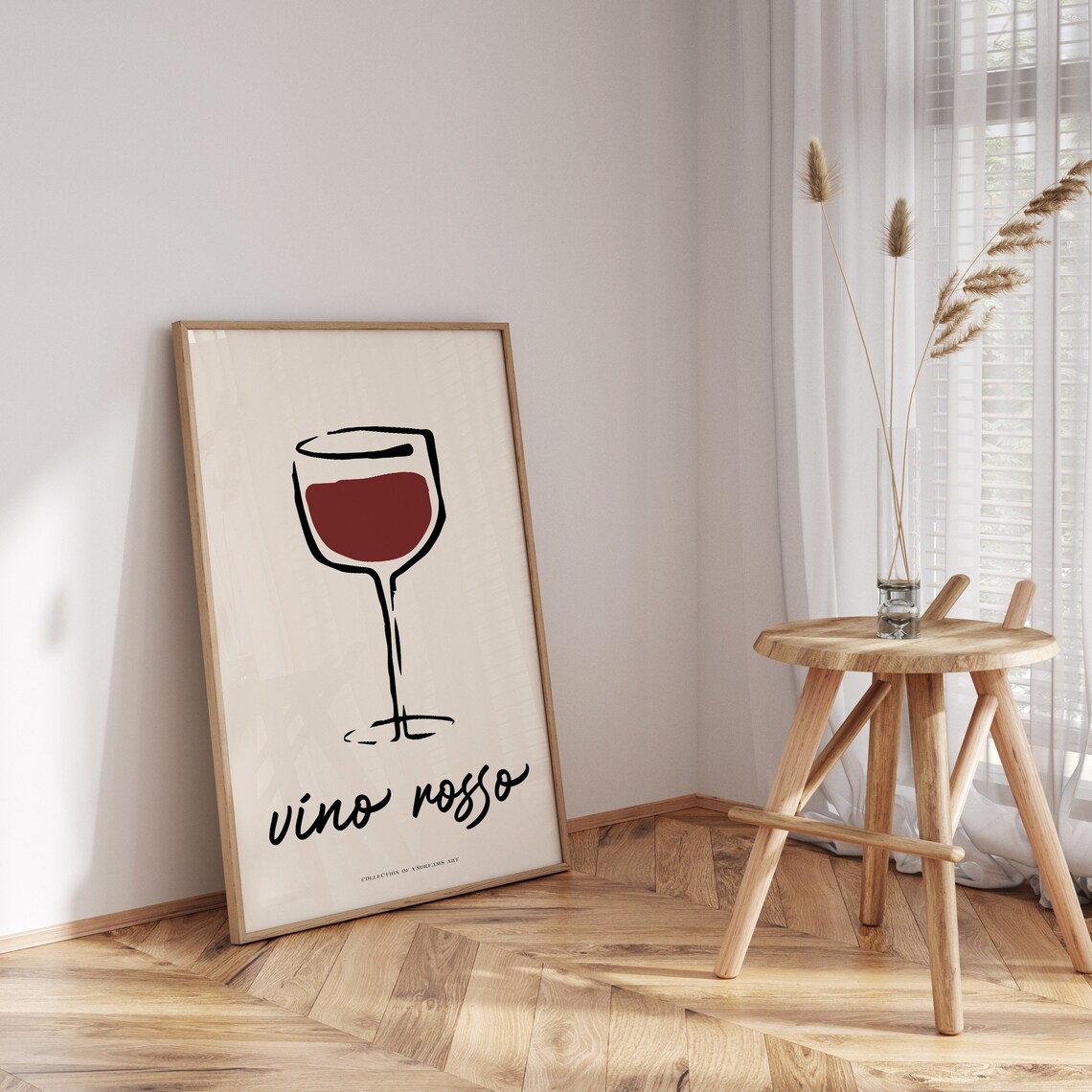 Vino Rosso Red Wine Glass Sketch Minimalist Italian Bar Cart Art Poster - Image 3