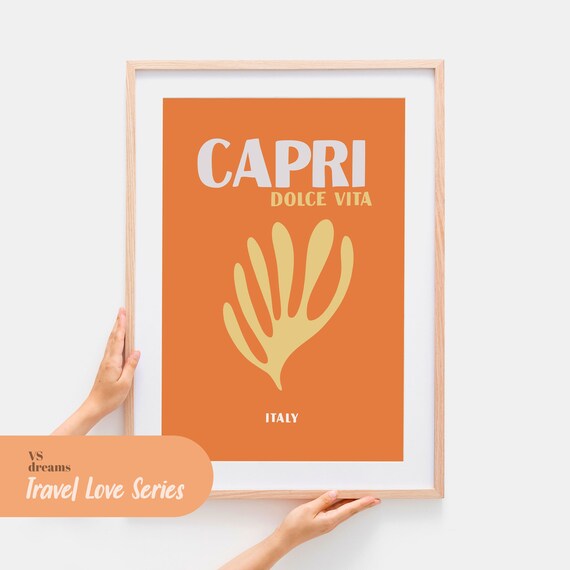 Capri Italy Dolce Vita Bold Orange Abstract Retro Travel Poster