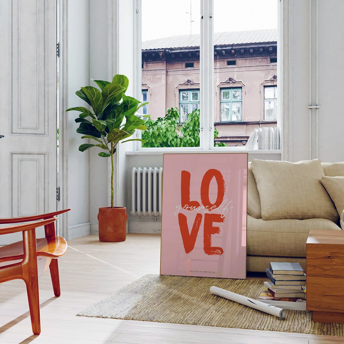Love Yourself Bold Red Brush Lettering Pink Minimalist Affirmation Poster - Image 5