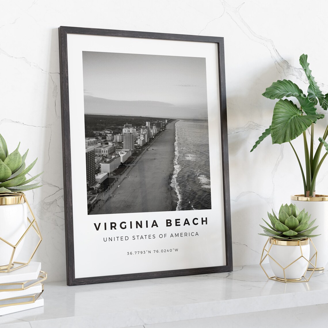 Virginia Beach Black And White Wall Art Print