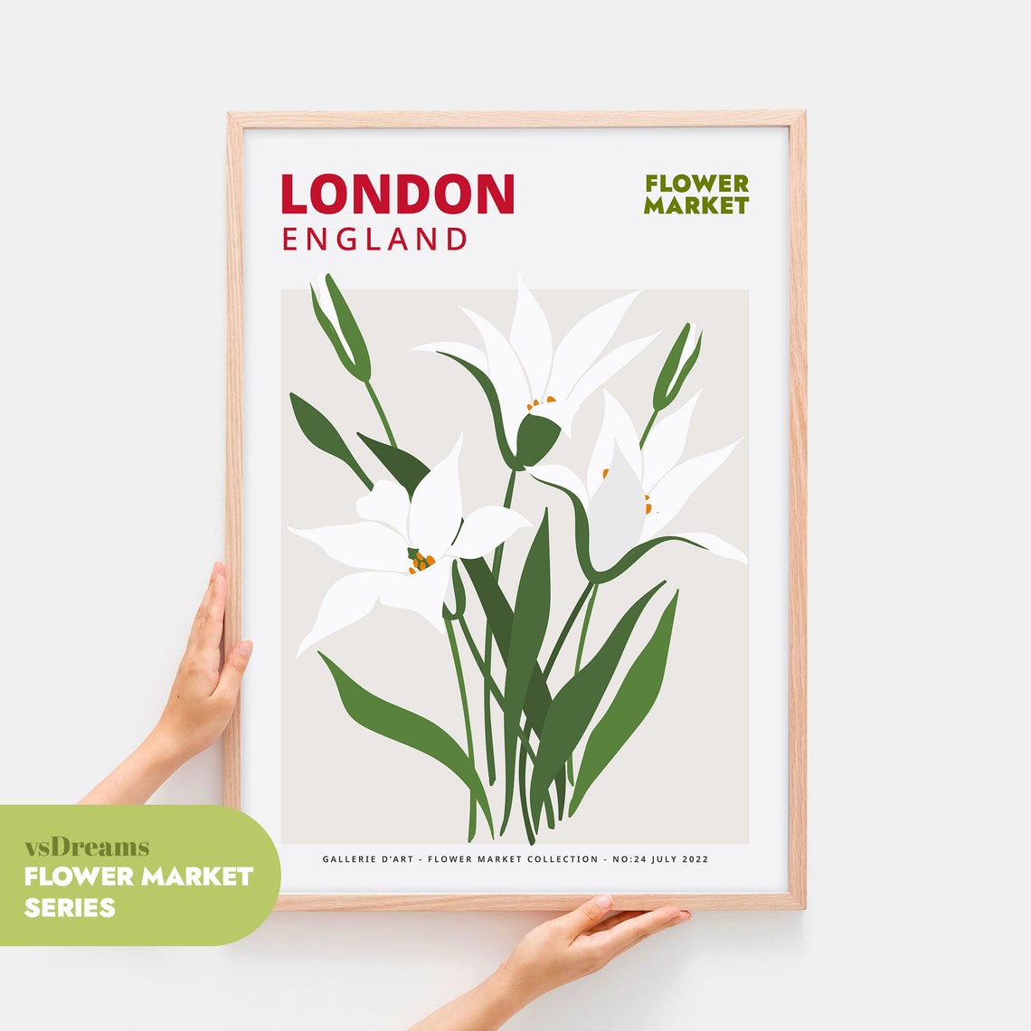 London England White Lily Flower Market Botanical Gallery Poster