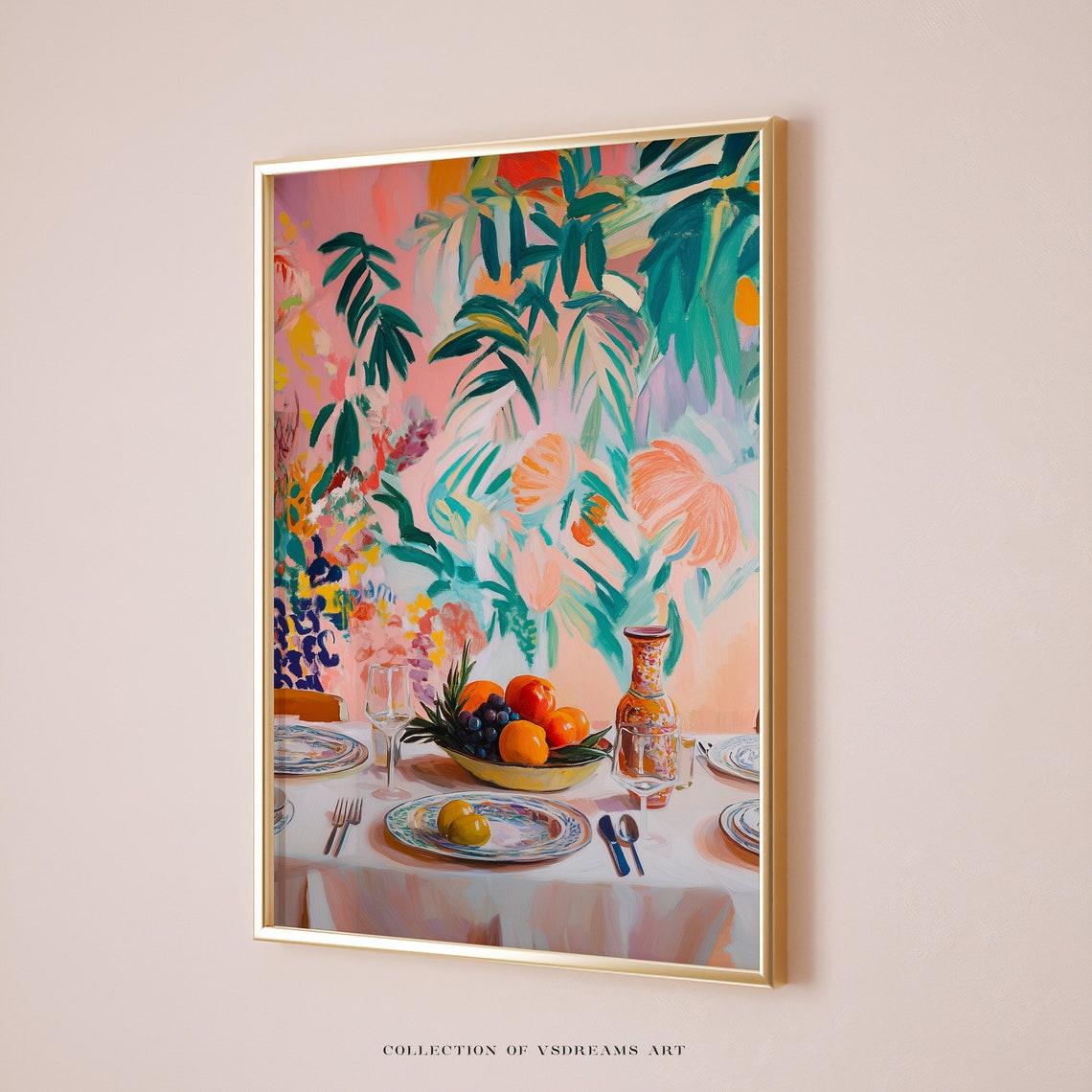 Elegant Tropical Table Setting Fresh Fruit Bowl Dining Art Poster