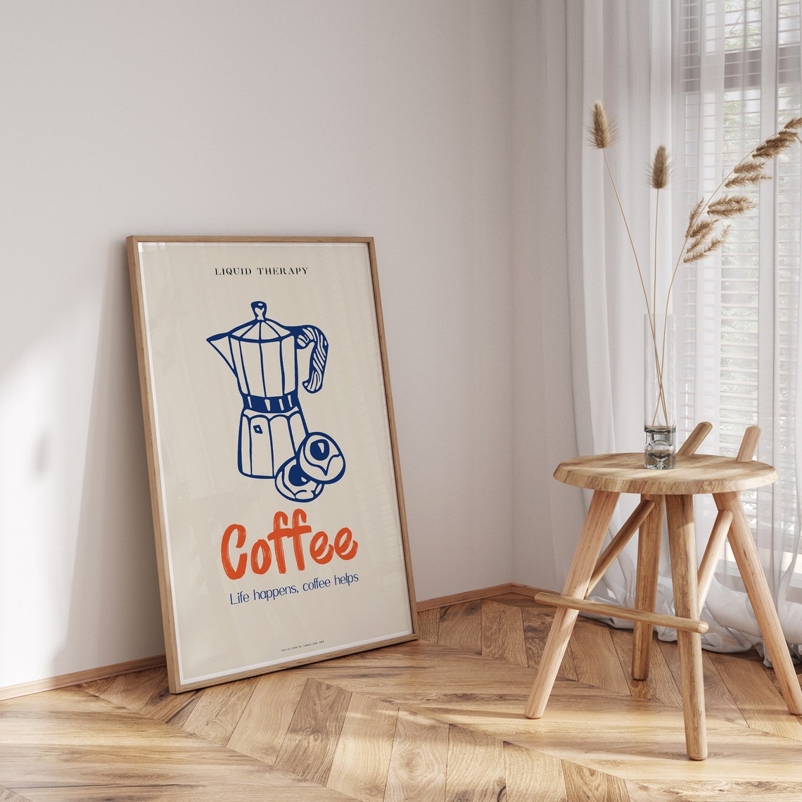 Coffee Moka Pot Liquid Therapy Navy Line Art Modern Kitchen Poster - Image 3