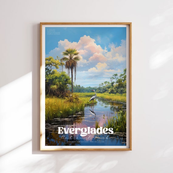 Everglades National Park Poster National Park Gift Nature Print Nature Lover Gift Wall Art Stork Print Kissimmee River Print